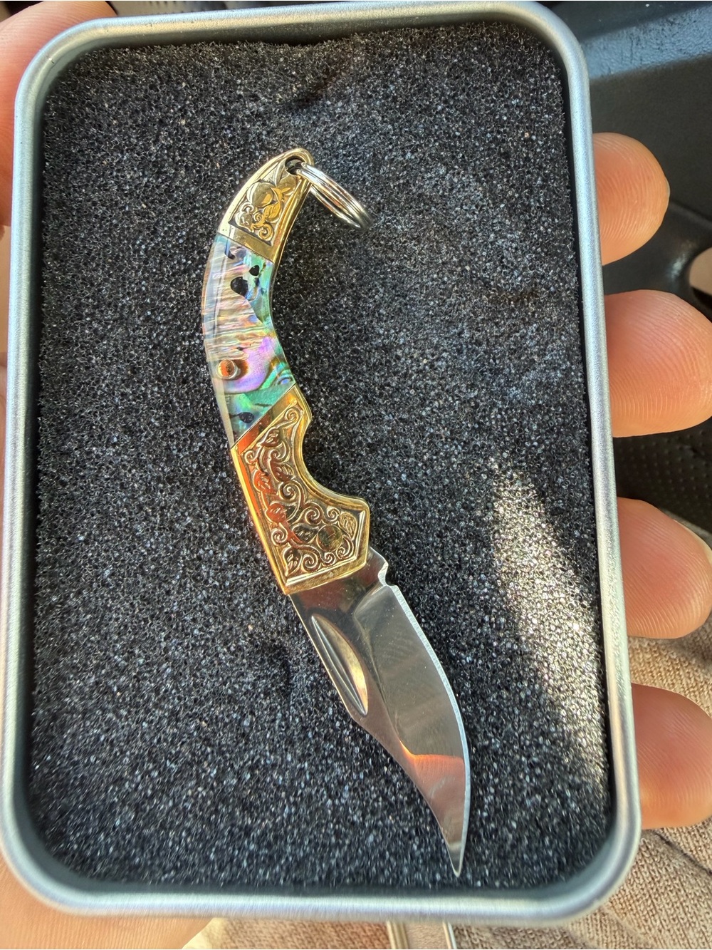 Multicolor Abalone & Gold Folding Keychain Knife - Men Accessories